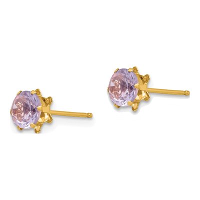 14K Yellow Gold 5mm CZ February Birthstone Stud Earrings – view 2