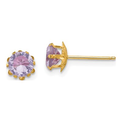 14K Yellow Gold 5mm CZ February Birthstone Stud Earrings