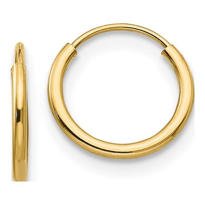14K Yellow Gold 10mm Endless Hoop Earrings