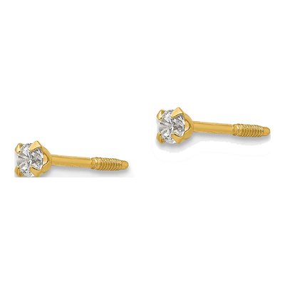 14K Yellow Gold 2.25mm Round CZ Baby Screwback Stud Earrings – view 3