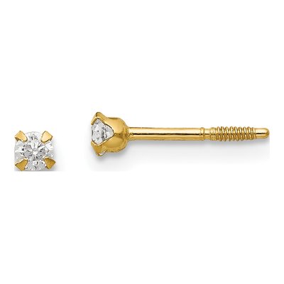 14K Yellow Gold 2.25mm Round CZ Baby Screwback Stud Earrings