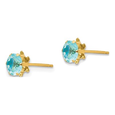 14K Yellow Gold 5mm CZ March Birthstone Stud Earrings – view 3