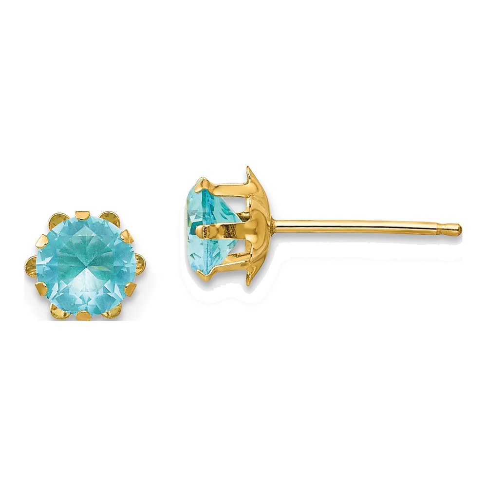 14K Yellow Gold 5mm CZ March Birthstone Stud Earrings