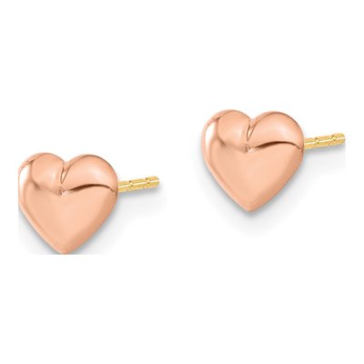 14K Rose Gold Heart for Girls Stud Earrings – view 3