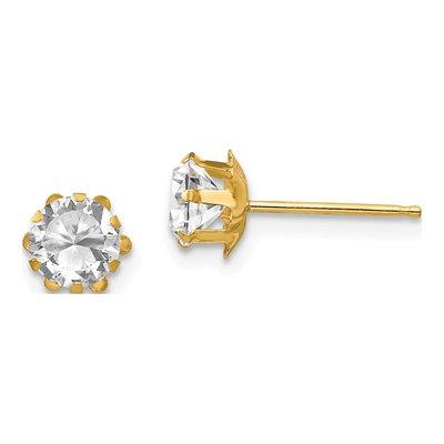 14K Yellow Gold 5mm CZ April Birthstone Stud Earrings