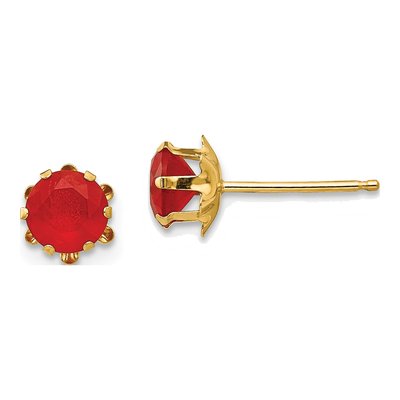 14K Yellow Gold CZ July Birthstone Stud Earrings