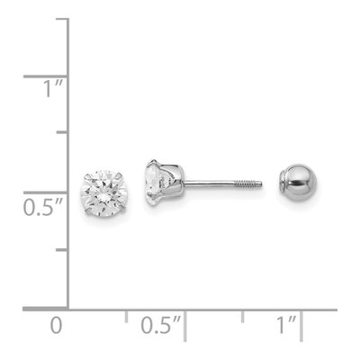 14K White Gold 5mm Round CZ Ball Reversible Stud Earrings – view 4