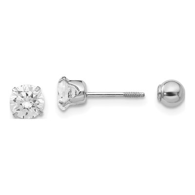 14K White Gold 5mm Round CZ Ball Reversible Stud Earrings