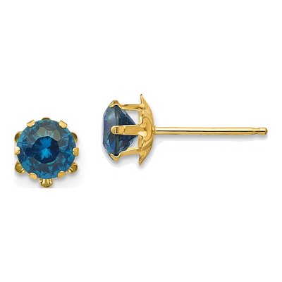14K Yellow Gold CZ December Birthstone Stud Earrings