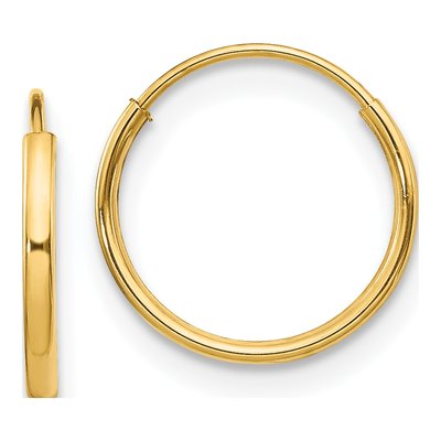 14K Yellow Gold 12mm Endless Hoop Earrings