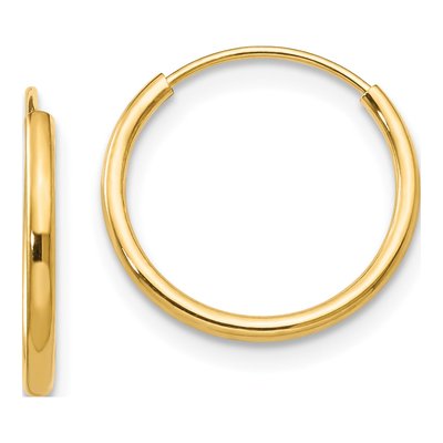 14K Yellow Gold 13mm Endless Hoop Earrings