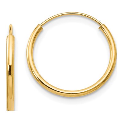 14K Yellow Gold 15mm Endless Hoop Earrings