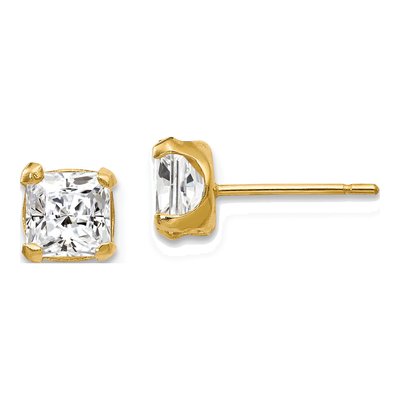 14K Yellow Gold 5mm CZ Square Stud Earrings