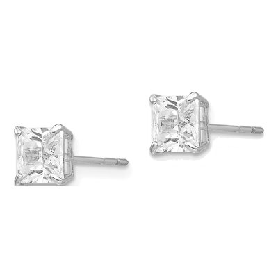 14K White Gold 5mm CZ Square Stud Earrings – view 3