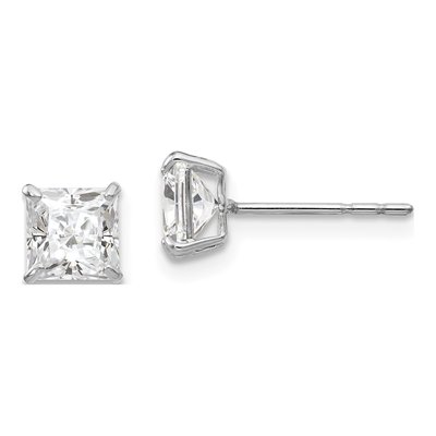 14K White Gold 5mm CZ Square Stud Earrings