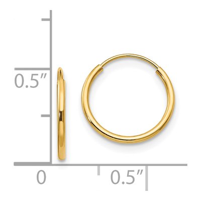 14K Yellow Gold 12mm Endless Hoop Earrings – view 5