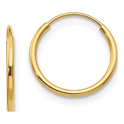 14K Yellow Gold 12mm Endless Hoop Earrings