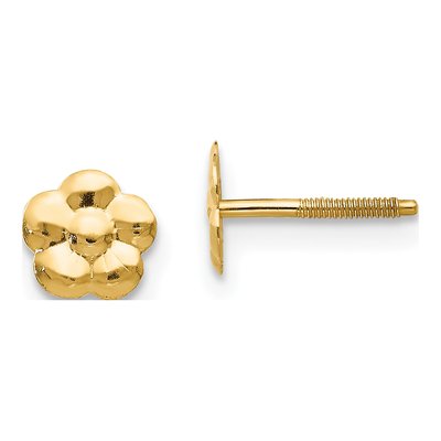 14K Yellow Gold Flower Screwback Stud Earrings