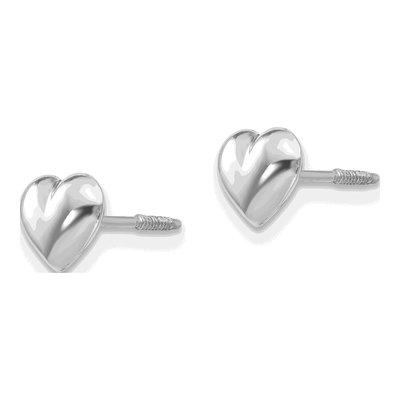 14K White Gold Kids' Puffed Heart Screwback Stud Earrings – view 3