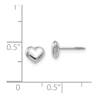 14K White Gold Kids' Puffed Heart Screwback Stud Earrings – view 5