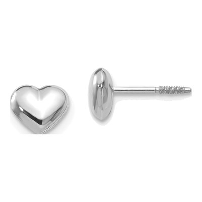 14K White Gold Kids' Puffed Heart Screwback Stud Earrings