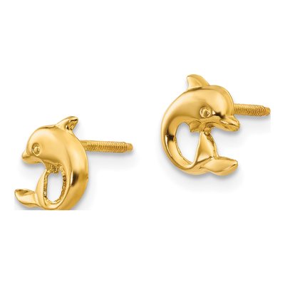 14K Yellow Gold Dolphin Screwback Stud Earrings – view 3