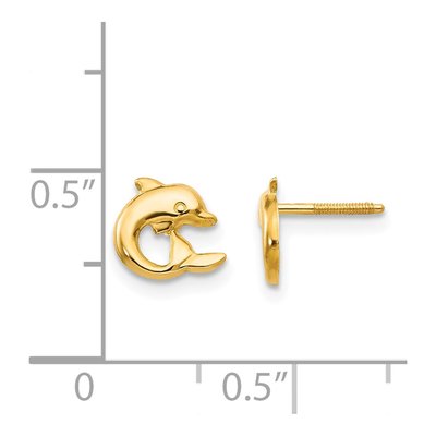 14K Yellow Gold Dolphin Screwback Stud Earrings – view 5