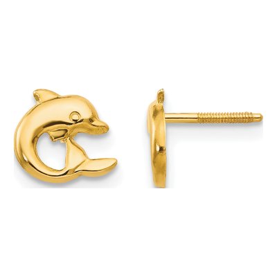 14K Yellow Gold Dolphin Screwback Stud Earrings
