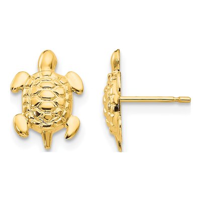14K Yellow Gold Turtle for Kids Stud Earrings