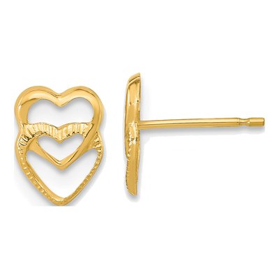 14K Yellow Gold Girls' Heart Stud Earrings