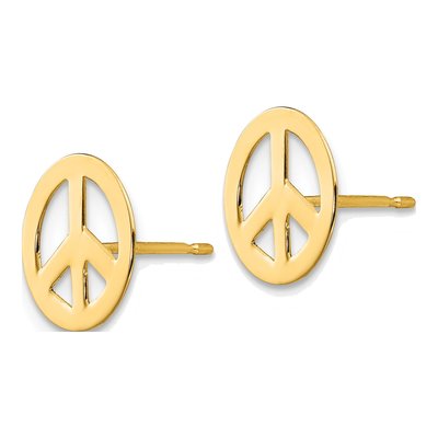 14K Yellow Gold Peace Sign for Girls Stud Earrings – view 3
