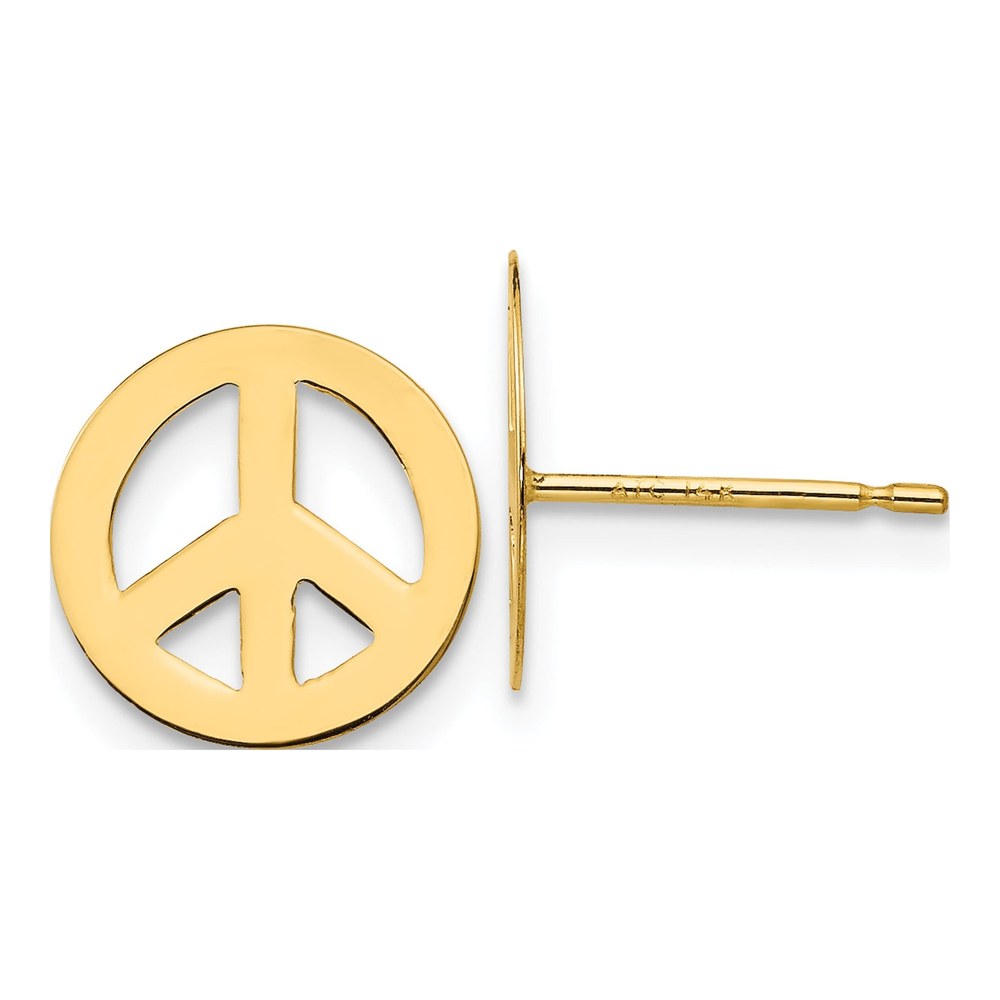 14K Yellow Gold Peace Sign for Girls Stud Earrings