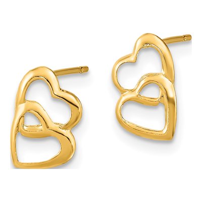 14K Yellow Gold Heart Stud Earrings – view 3