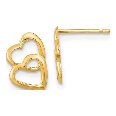 14K Yellow Gold Heart Stud Earrings