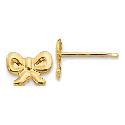14K Yellow Gold Bow for Girls Stud Earrings