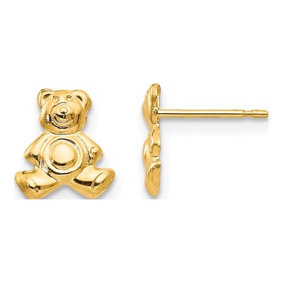 14K Yellow Gold Teddy Bear Stud Earrings