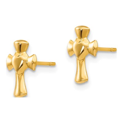 14K Yellow Gold Heart Cross Stud Earrings – view 3