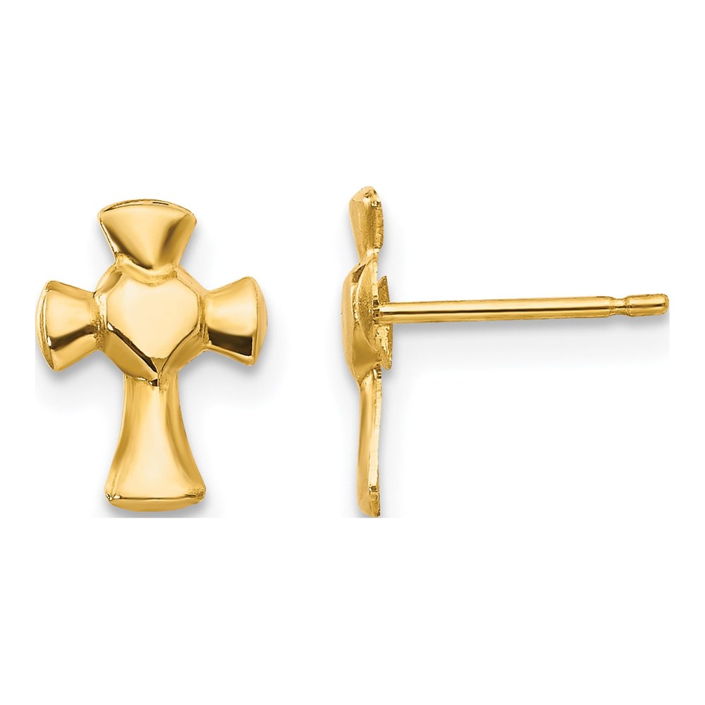 14K Yellow Gold Heart Cross Stud Earrings