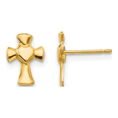 14K Yellow Gold Heart Cross Stud Earrings