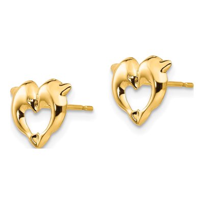 14K Yellow Gold Heart Dolphin Stud Earrings – view 3