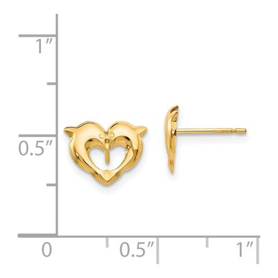 14K Yellow Gold Heart Dolphin Stud Earrings – view 5