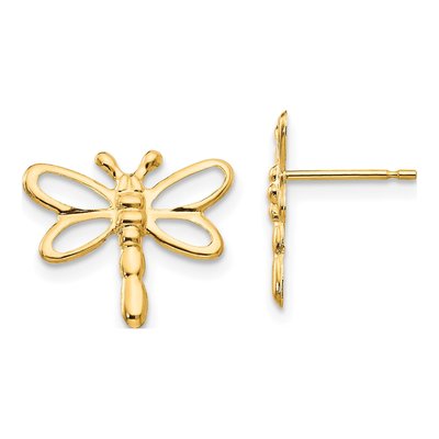 14K Yellow Gold Dragonfly Stud Earrings