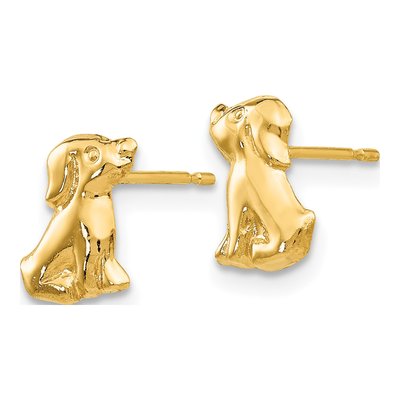 14K Yellow Gold Dog for Girls Stud Earrings – view 3