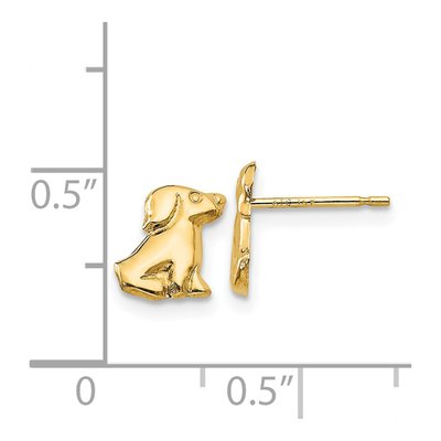 14K Yellow Gold Dog for Girls Stud Earrings – view 5