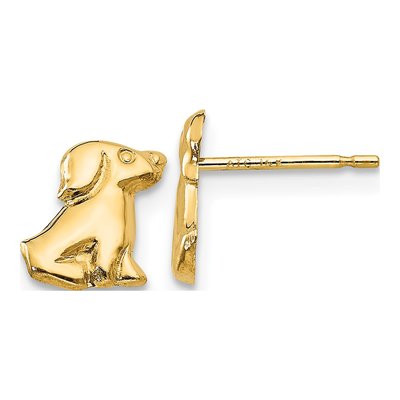 14K Yellow Gold Dog for Girls Stud Earrings
