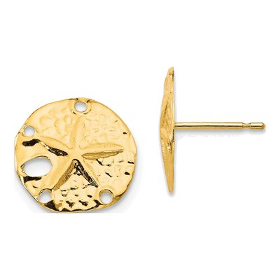 14K Yellow Gold Sand Dollar Stud Earrings