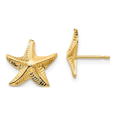 14K Yellow Gold Starfish for Girls Stud Earrings
