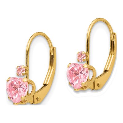14K Yellow Gold CZ Heart Leverback Earrings – view 3