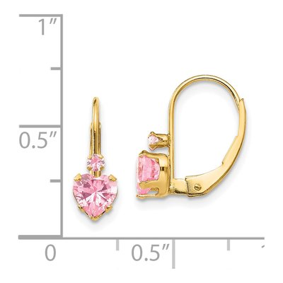 14K Yellow Gold CZ Heart Leverback Earrings – view 4