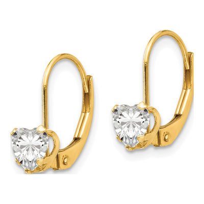 14K Yellow Gold CZ Girls' Heart Leverback Earrings – view 3